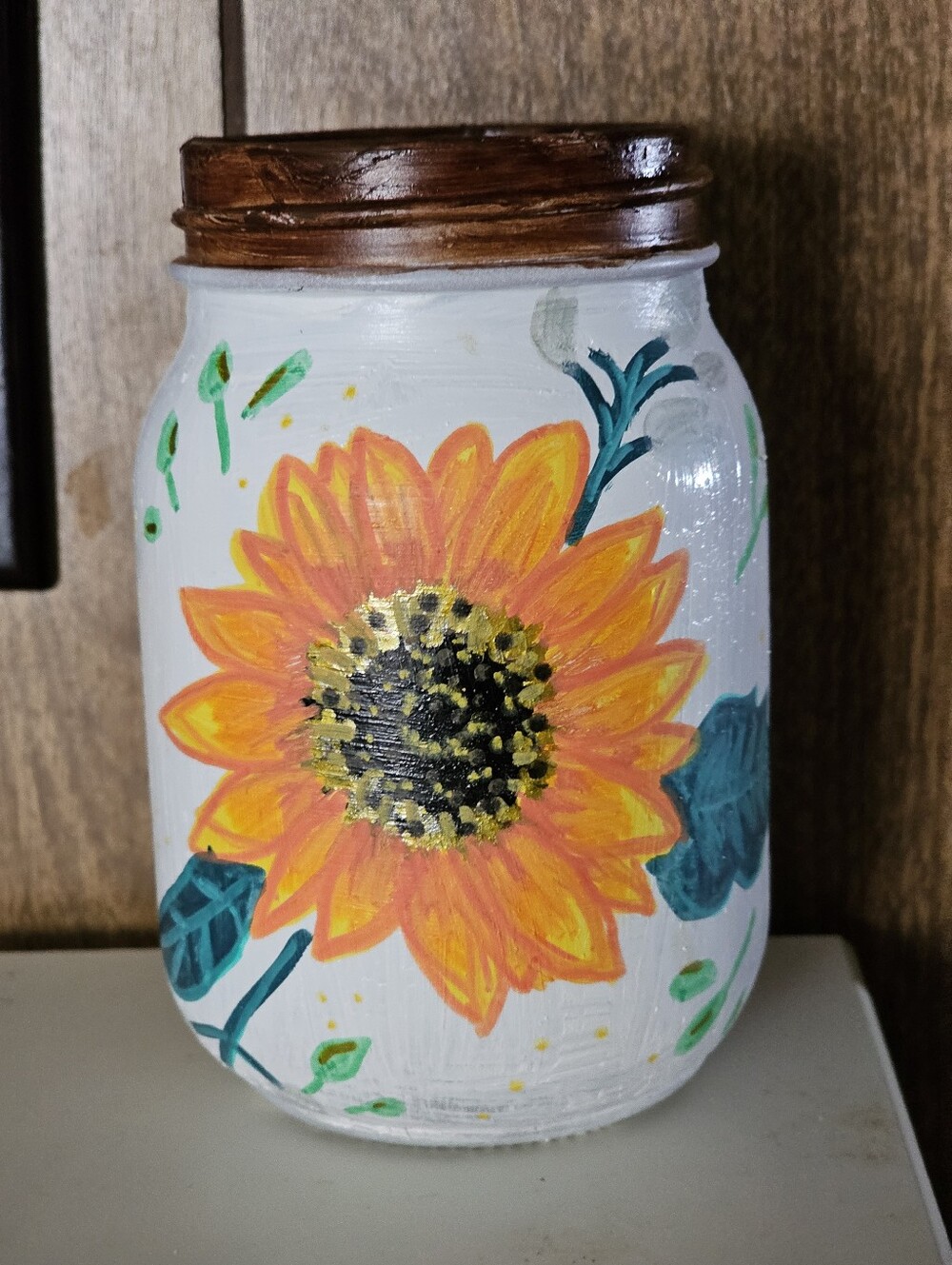 Hand-Painted Sunflower Glass MASON Jar